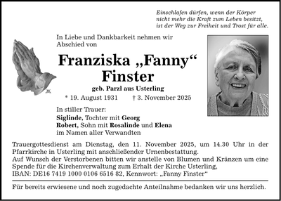 Traueranzeige Franziska Finster