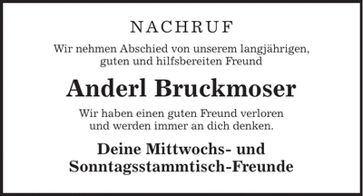 Traueranzeige Andreas Bruckmoser