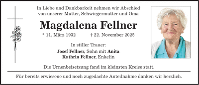 Traueranzeige Magdalena Fellner