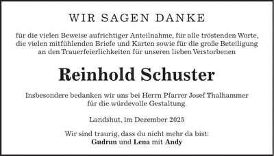 Traueranzeige Reinhold Schuster