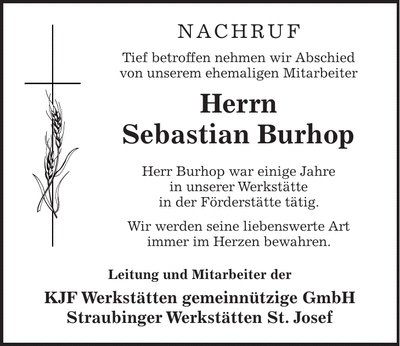 Traueranzeige Sebastian Burhop