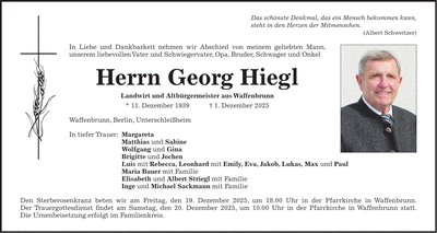 Traueranzeige Georg Hiegl