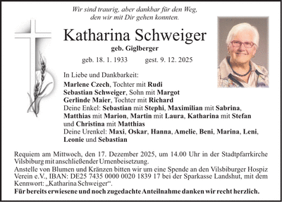 Traueranzeige Katharina Schweiger