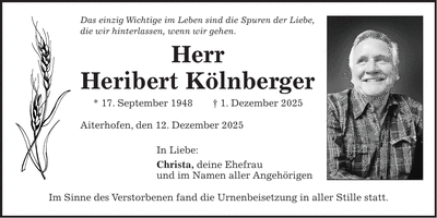 Traueranzeige Heribert Kölnberger