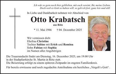 Traueranzeige Otto Krabatsch