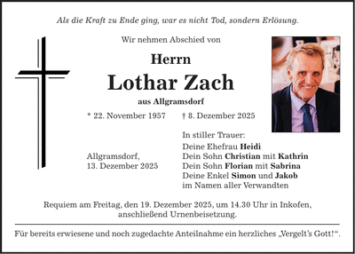 Traueranzeige Lothar Zach