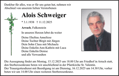 Traueranzeige Alois Schweiger