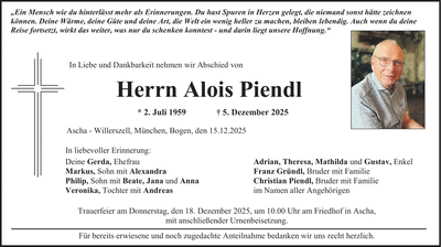 Traueranzeige Alois Piendl