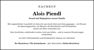 Traueranzeige Alois Piendl