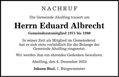 Traueranzeige Eduard Albrecht