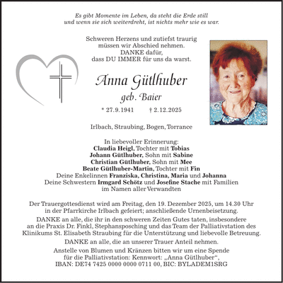 Traueranzeige Anna Gütlhuber