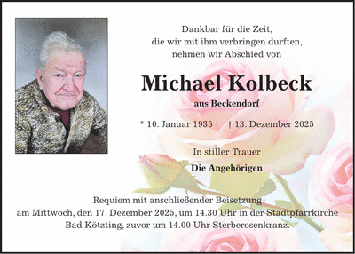 Traueranzeige Michael Kolbeck