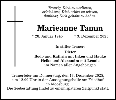 Traueranzeige Marieanne Tamm