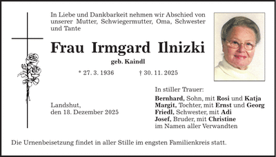 Traueranzeige Irmgard Ilnitzki