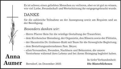 Traueranzeige Anna Aumer