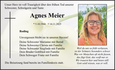 Traueranzeige Agnes Meier