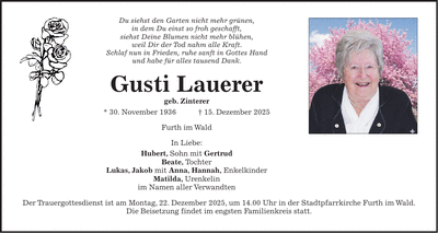 Traueranzeige Gusti Lauerer