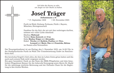 Traueranzeige Josef Träger