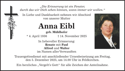 Traueranzeige Anna Eibl
