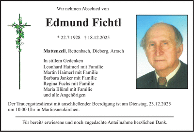 Traueranzeige Edmund Fichtl