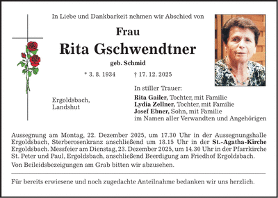 Traueranzeige Rita Gschwendtner