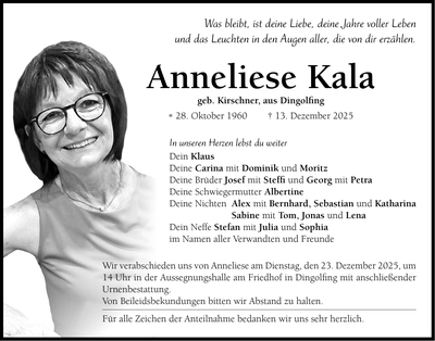 Traueranzeige Anneliese Kala