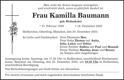 Traueranzeige Kamilla Baumann