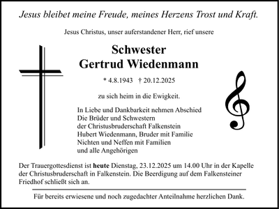 Traueranzeige Gertrud Wiedenmann