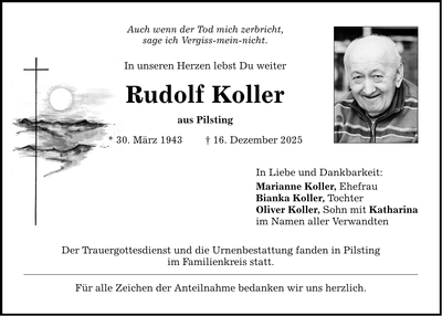 Traueranzeige Rudolf Koller