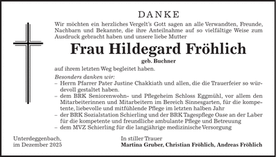 Traueranzeige Hildegard Fröhlich