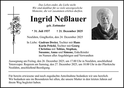 Traueranzeige Ingrid Neßlauer