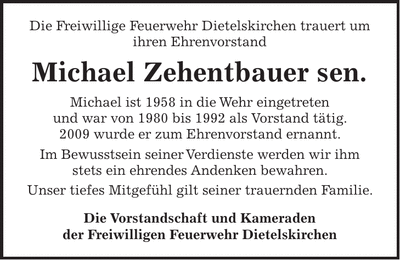 Traueranzeige Michael Zehentbauer