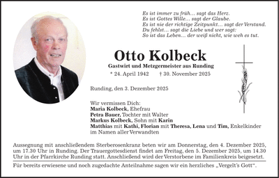 Traueranzeige Otto Kolbeck