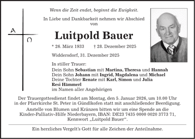 Traueranzeige Luitpold Bauer