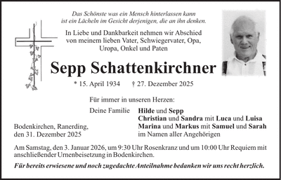 Traueranzeige Sepp Schattenkirchner