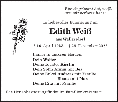 Traueranzeige Edith Weiß