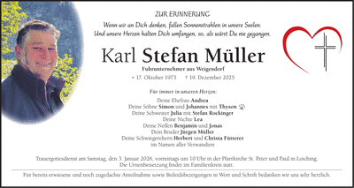 Traueranzeige Karl Stefan Müller