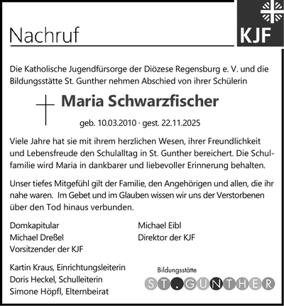 Traueranzeige Maria Schwarzfischer