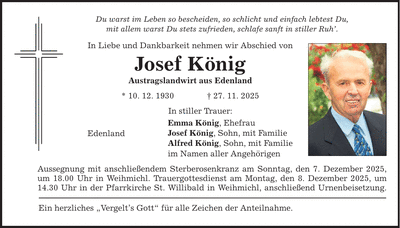 Traueranzeige Josef König