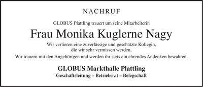 Traueranzeige Monika Kuglerne Nagy
