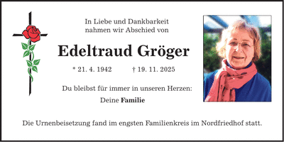 Traueranzeige Edeltraud Gröger