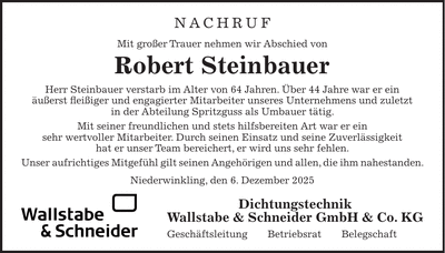 Traueranzeige Robert Steinbauer