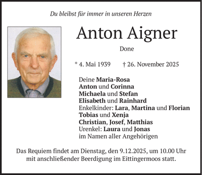 Traueranzeige Anton Aigner
