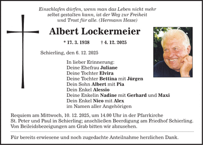 Traueranzeige Albert Lockermeier