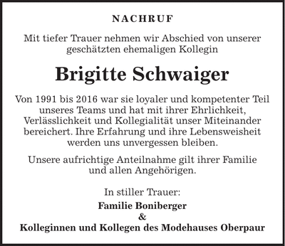 Traueranzeige Brigitte Schwaiger