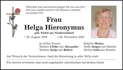 Traueranzeige Helga Hieronymus