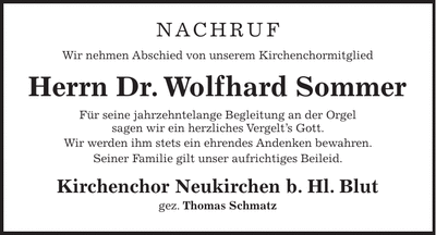Traueranzeige Sommer Wolfhard