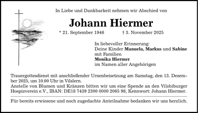 Traueranzeige Johann Hiermer