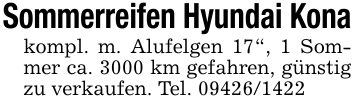 Sommerreifen Hyundai Konakompl. m. Alufelgen 17
