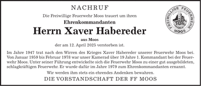 Traueranzeige Xaver Habereder